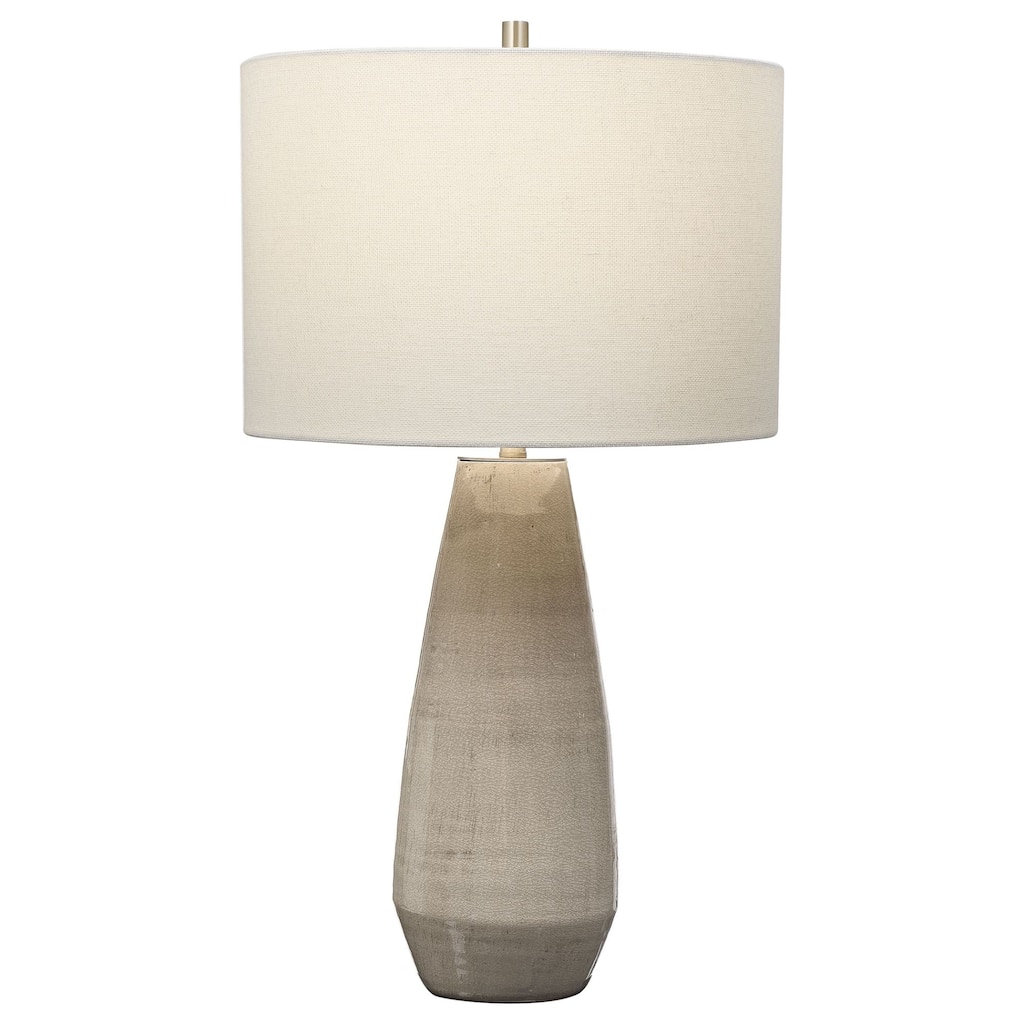 Glaze Crackled Ceramic Table Lamp with White Round Drum Shade - 27.5" - Brown and Gray