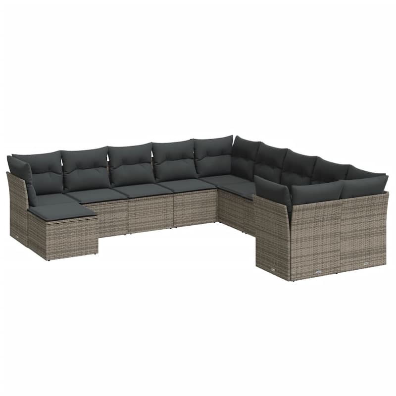vidaXL Garden Sofa Set Grey PE Rattan, Polyester, Powder-Coated Steel - 21.7 x 21.7 x 14.6