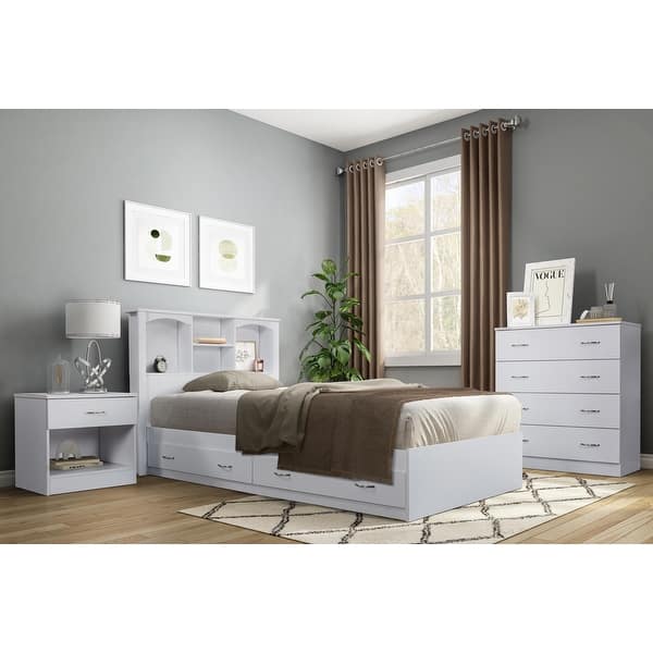 slide 2 of 7, OS Home and Office Furniture Model 6000 Twin Sized White Mates Bed with Two Drawers