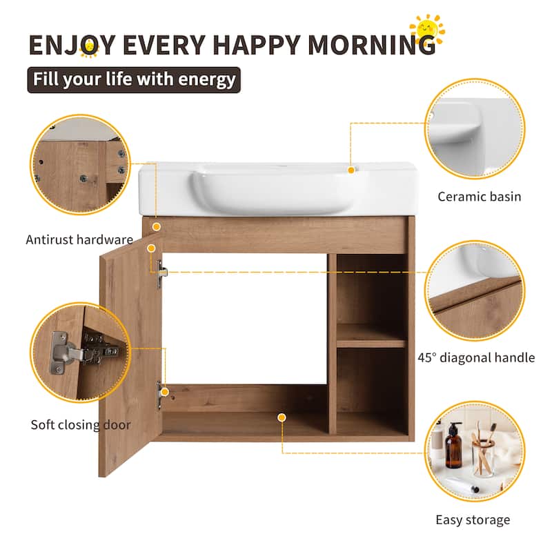 Beingnext 24"/28" Bathroom Vanity with Sink, Floating Bathroom Vanity with Soft Close Door and Shelf