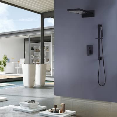 Wall Mounted 3-Way Pressure Balance Complete Shower System Black with Slide bar handheld