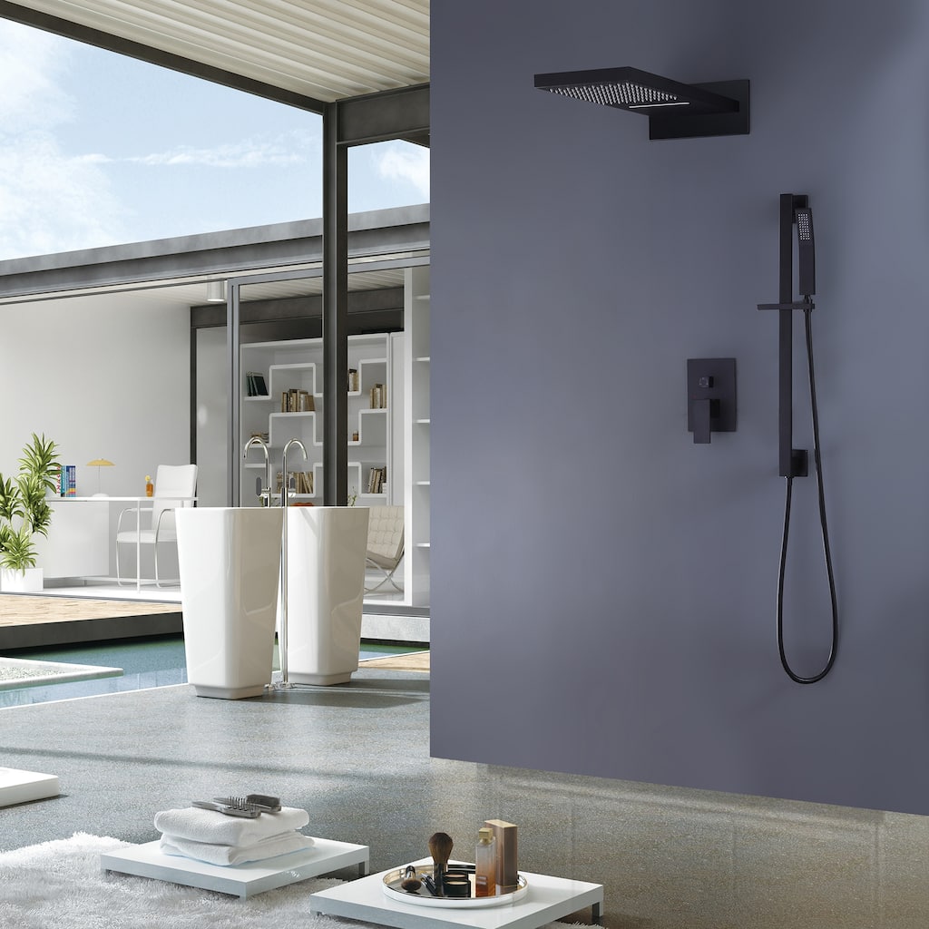 Wall Mounted 3-Way Pressure Balance Complete Shower System Black with Slide bar handheld