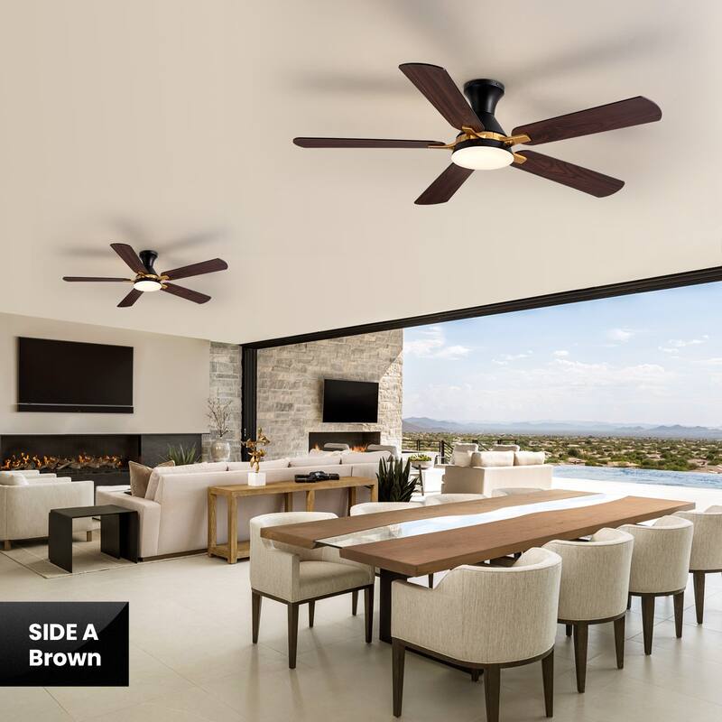 Industrial Led Ceiling Fan With Lights And Remote, Modern Black And Gold Flush Mount Ceiling Fan With 5 Blades