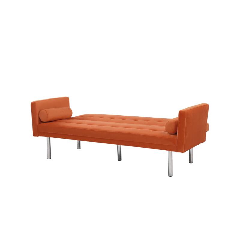 Square arm sleeper sofa Orange Velvet