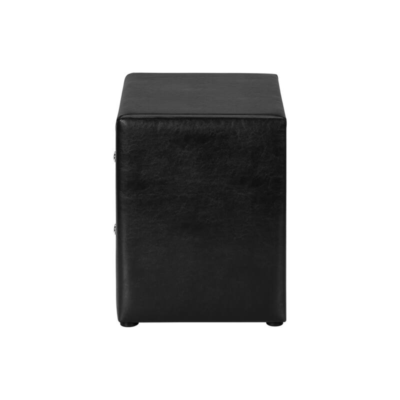 Versatile Nightstand with 2 Drawers, Upholstered in Black Leather-Look Fabric, Chrome Drawer Knob