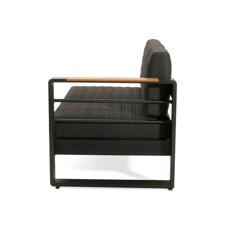 Roomfitters Modern Outdoor Patio Sectional Set, Aluminum Frame with Cushions & Wood-Style Table, Weather-Resistant, Black