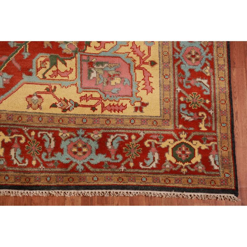 Geometric Heriz Serapi Oriental Area Rug Handmade Red Wool Carpet - 8'10" x 11'10"