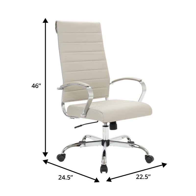Benmar High-Back Leather Office Desk Chair in Stainless Steel Frame Adjustable Height Tilt Lock 360 Swivel Ergonomic Chair
