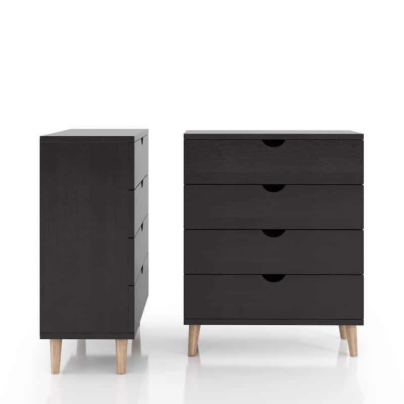 DH BASIC Mid-Century Modern Cappuccino 4-Drawer Chest by Denhour