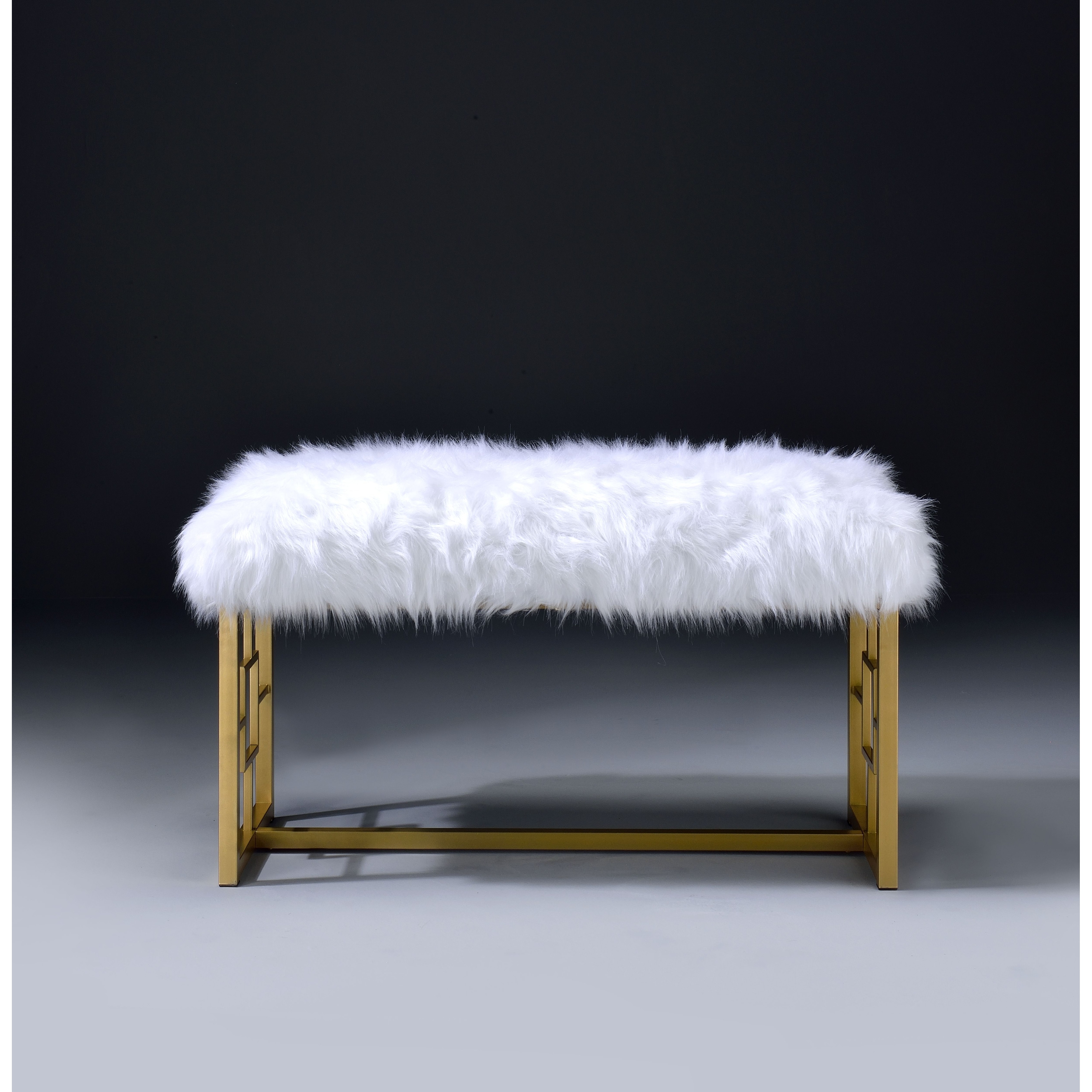 Bench With Faux Fur Upholstery And Gold Finish For Opulent Decor