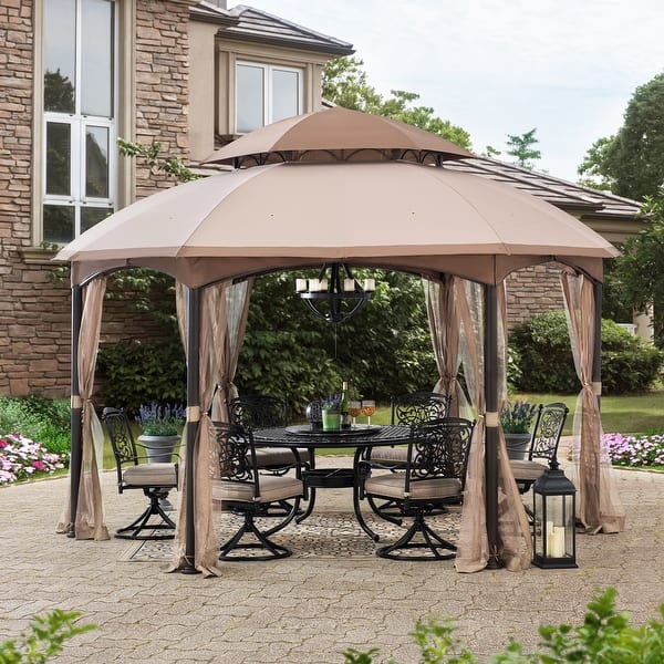 Shop Sunjoy 13 Ft X 13 Ft Brown Steel Gazebo With Dome Canopy Overstock 30630089