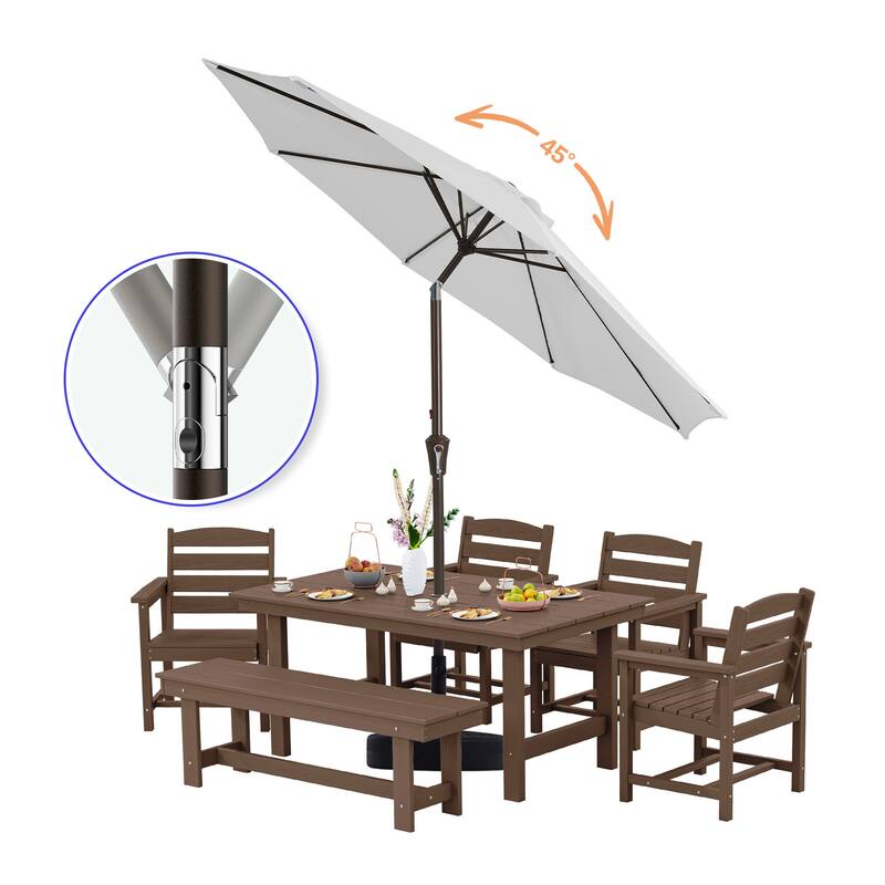 9ft Patio Market Umbrella with LED Lights,Crank & Tilt