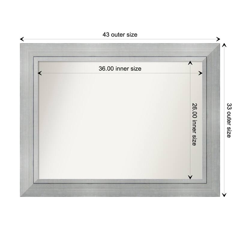 Romano Silver Framed Non-Beveled Custom Wall Mirror, Bathroom Vanity Mirror - Outer Size: 43.25 x 33.25