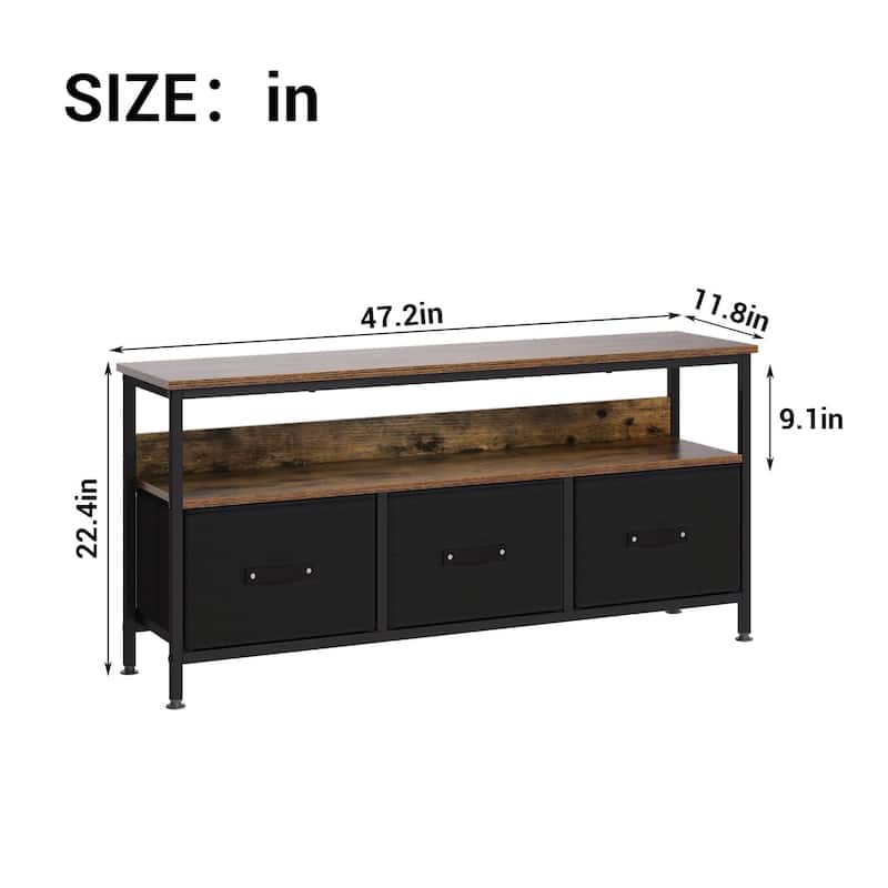 TV Stand with 3 Fabric Drawers, TV Cabinet for 55 Inch TV