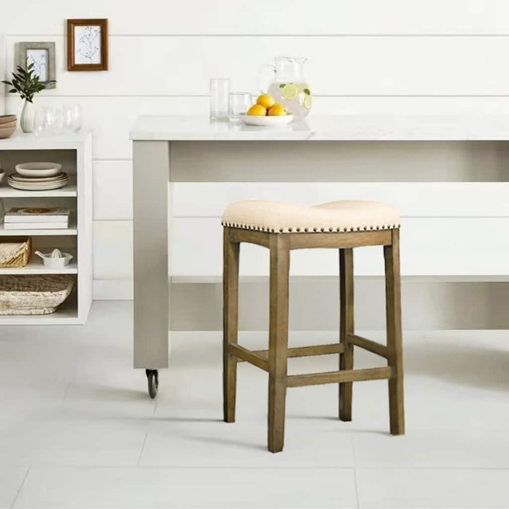 Azalea Park Counter Height Upholstered Wood Saddle Stool - 17.95 W x 12.2 D x 24 H"