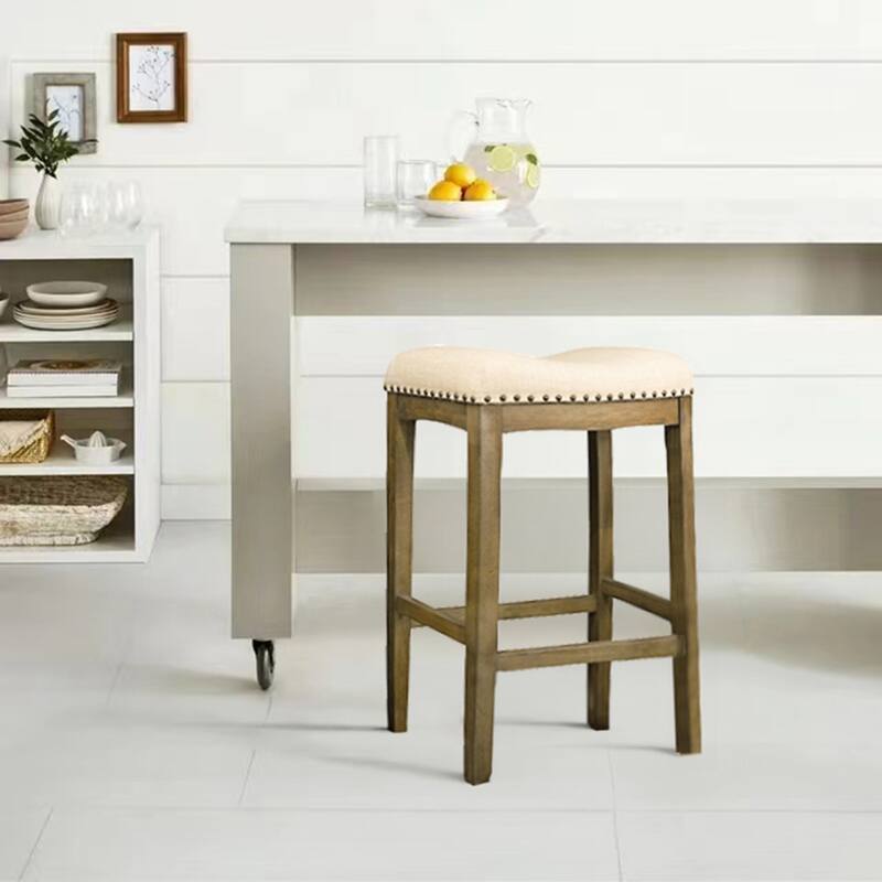 Azalea Park Counter Height Upholstered Wood Saddle Stool - 17.95 W x 12.2 D x 24 H"