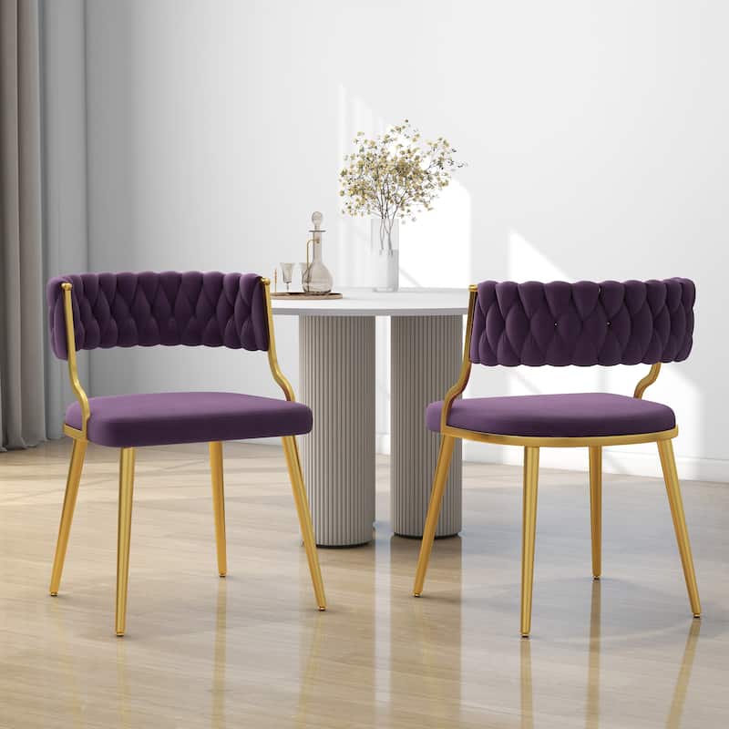 Set of 2 Velvet Dining Chair with Golden Metal Legs