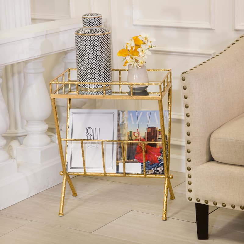 Sagebrook Home Glam 23"H Gold Rectangle Mirror Accent Table or Bar Cart - 18" x 12" x 23" - 18" x 12" x 23" - Gold