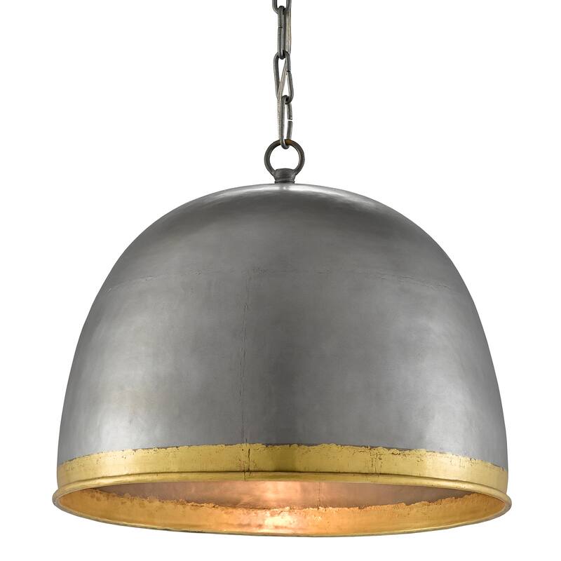 Currey & Company Matute Pewter Pendant - 15"h x 17"dia - 15"h x 17"dia - Pewter/Polished Brass
