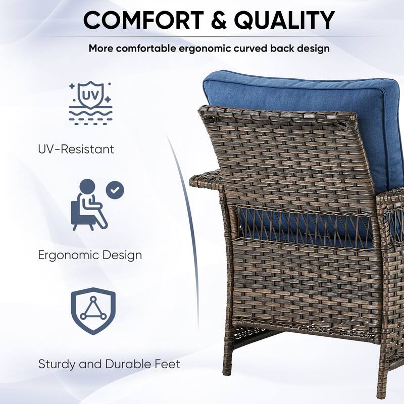 Outdoor Wicker Patio Chair with Ottoman for Porch - Brown