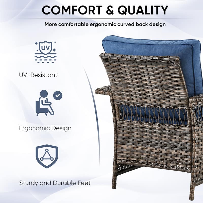 Patio Sofa with Club Chairs, Ottomans, Table