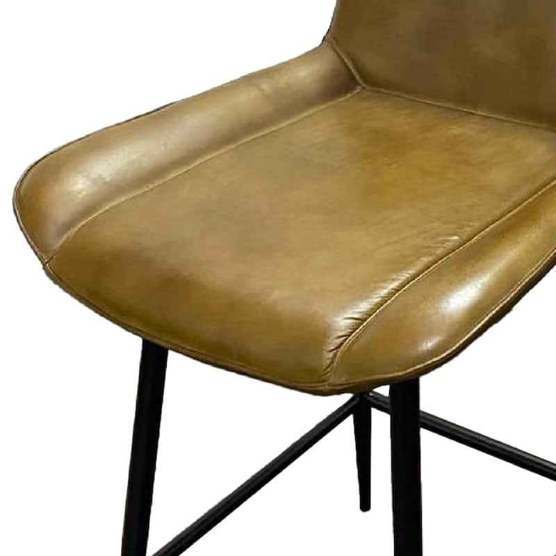 Isha Counter Stool Chair Set of 2, Brown Faux Leather, Black Iron