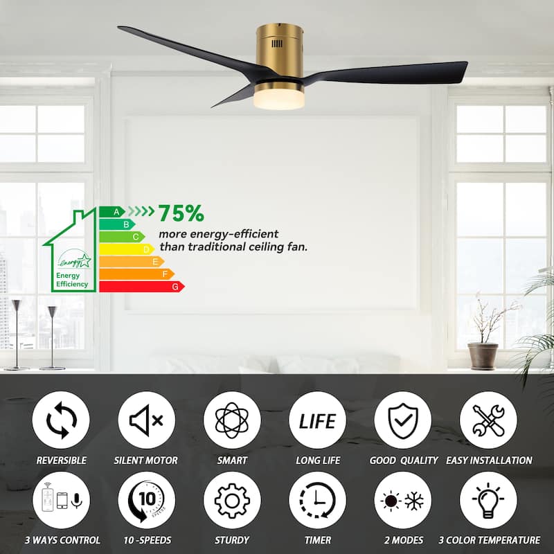 CARRO Pollux 52" Indoor Smart Ceiling Fan with Light and Remote-Flush Mount