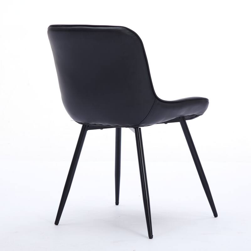 Leather Upholstered Dining Chair Set of 2 Kitchen Side Chair with Metal Legs, Armless Lounge Chair with Curved Back
