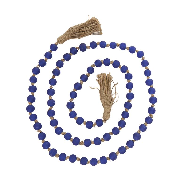 Glass Handmade Round Long Frosted Beaded Garland with Tassel with Knotted Brown Jute - Various Colors - Roche River Decor
