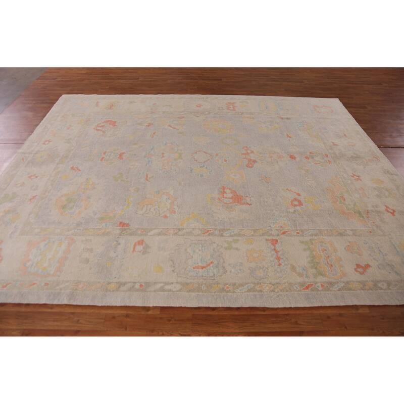 Hand Knotted Oriental 100% Wool Carpet Transitional All-Over Purples Oushak Area Rug - 9' 9'' X 7' 11''