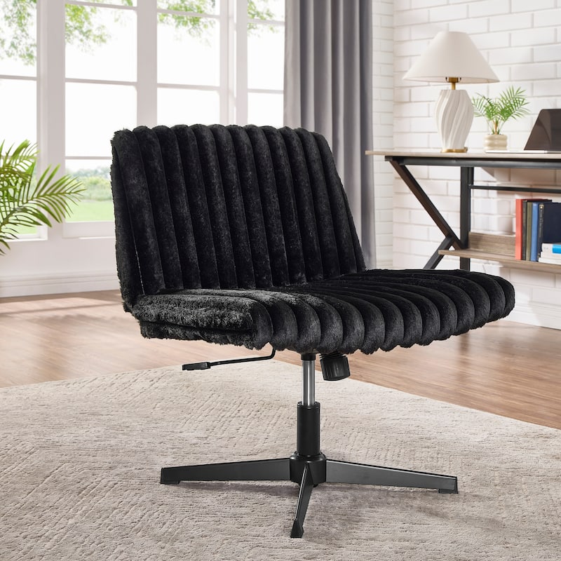 Adjustable Swivel Criss Cross Chair, Wide Seat Office Chair Vanity Chair, Black - Black