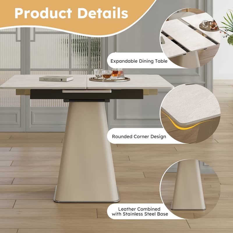 Retractable Home Office Table, Folding Dining Table, Expandable Kitchen Table with Leather-Wrapped Base
