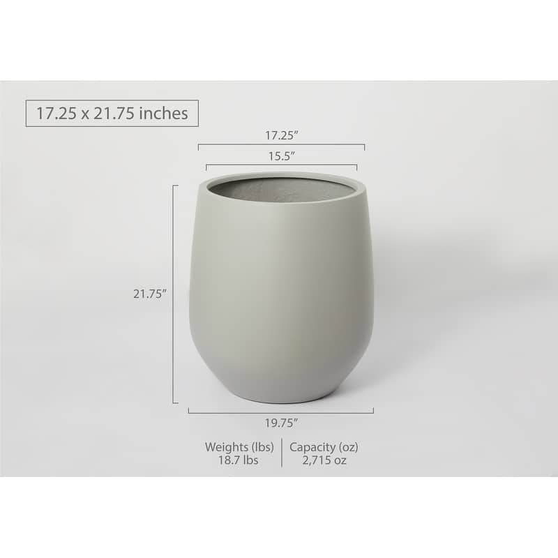 Indoor/Outdoor Large Nordic Minimalist Lightweight Round Planter Pot - 21.75 In. H x 17.25 In. W x 17.25 In. L - Smooth Grey
