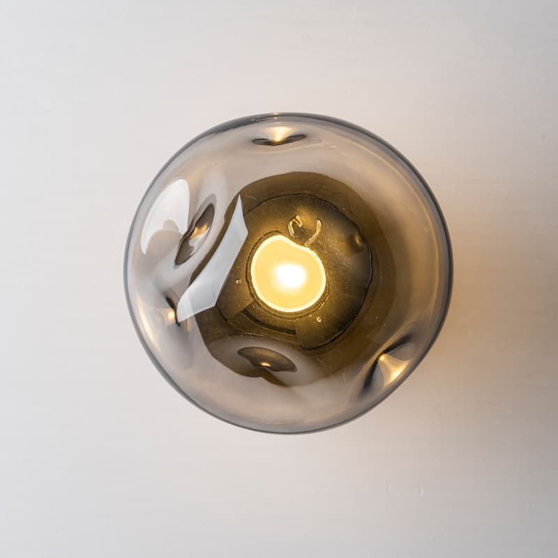 7.1" W Mid-Century Modern Matte Black Wall Sconce with Hand-Blown Smoked Gray/Pink Glass Shade for Bathroom, Staircase