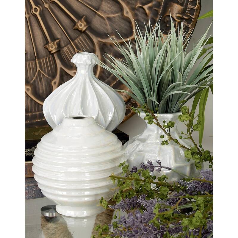 CosmoLiving by Cosmopolitan Metal Slim and Cone Geometric Vase with Handles (Set of 2) - Gold, Silver, Dark Gray, White, Black