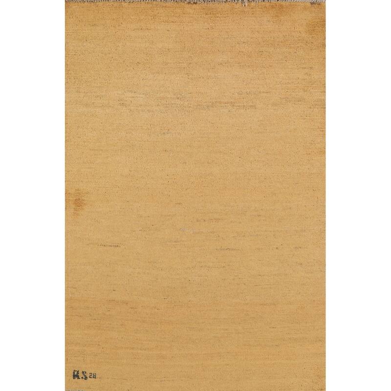 Contemproary Yellow Gabbeh Oriental Foyer Rug Handmade Wool Carpet - 3'3"x 4'7"