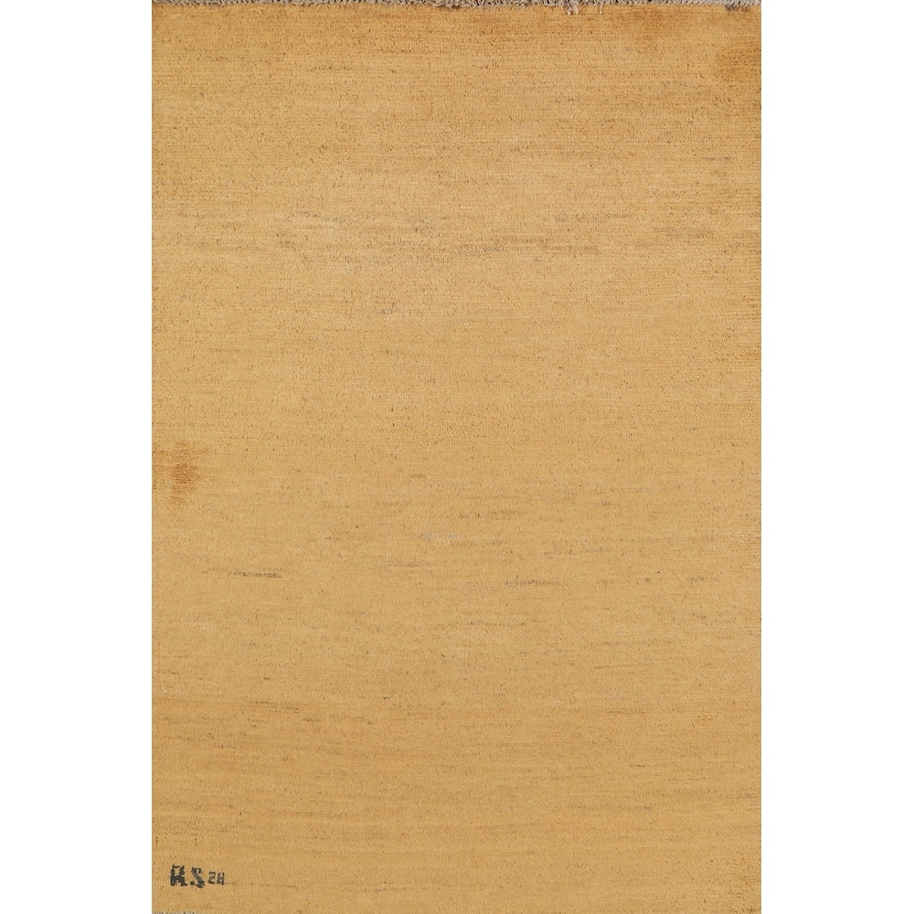 Contemproary Yellow Gabbeh Oriental Foyer Rug Handmade Wool Carpet - 3'3"x 4'7"