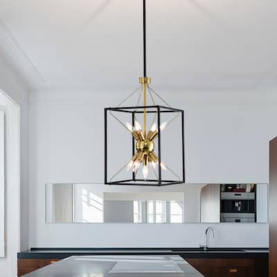 Snowgaze 12 Inch Modern and Farmhouse Style Ceiling Lighted Chandelier Matte Black and Brass Polished Finish 9-Light - N/A