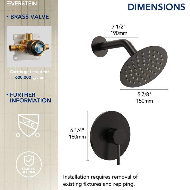 Single-Function Shower Faucet Stainless Steel Rain Shower Head with Pressure-Balanced Valve