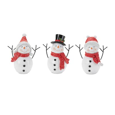 Snowmen Figurine Christmas Decorations - 5" - White and Red - Set of 3