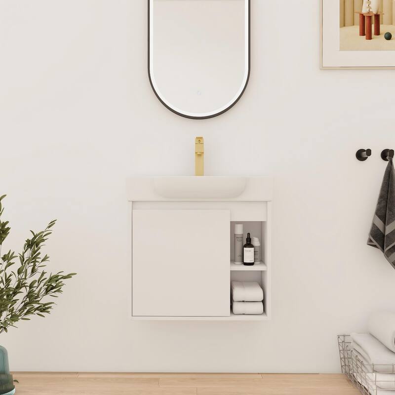 Bathroom Vanity With Sink In 24/28 Inch, Floating Bathroom Vanity With Soft Close Door - 23.6''W×13''D×22.8''H - White