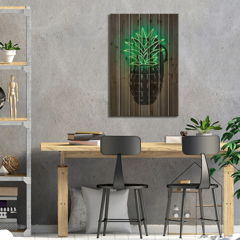Pineapple Print On Wood by Octavian Mielu - Multi-Color