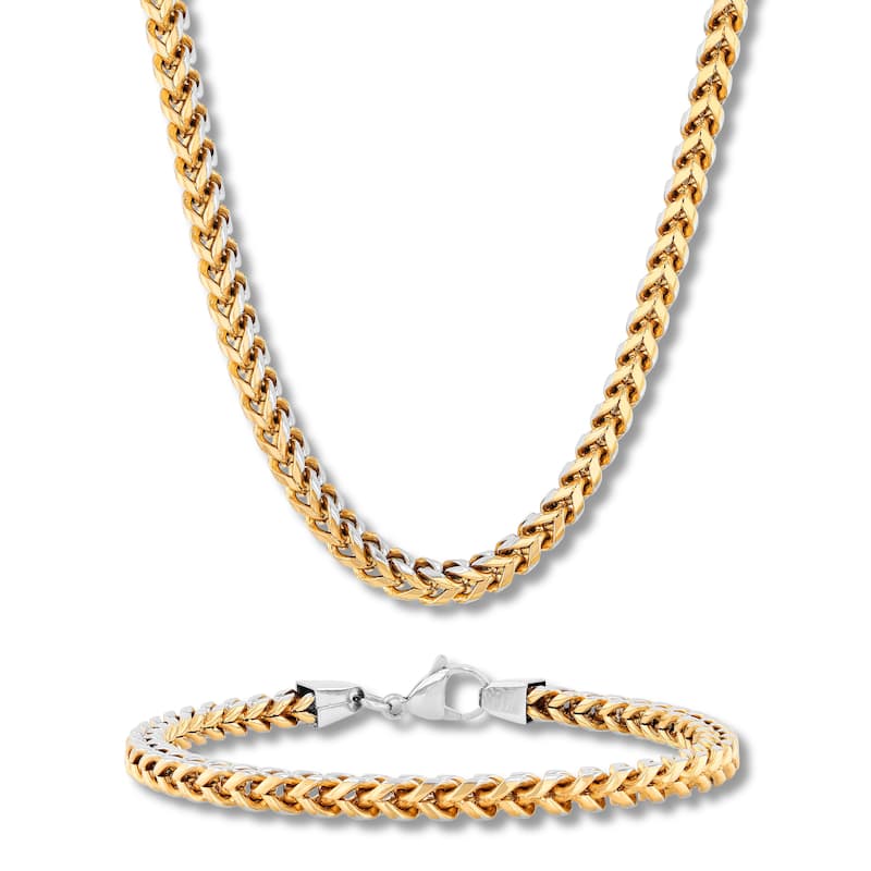 Steel Nation Stainless Steel Yellow Finish Franco Bracelet and Chain Set