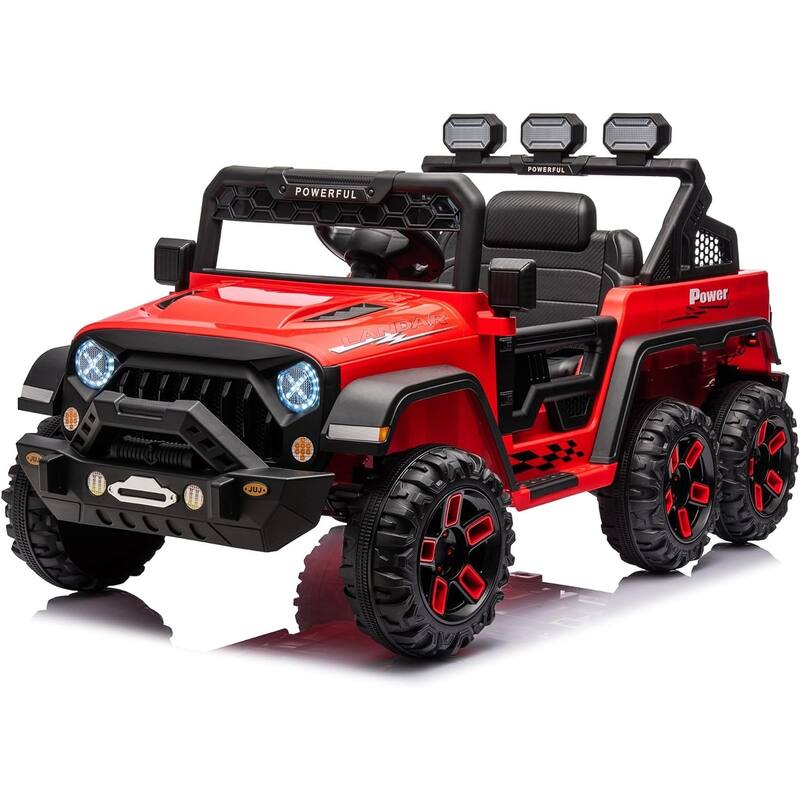 24V Electric Ride on Truck for Kids,Wide Seater Battery Powered Truck with Remote Control, Music,LED Cool Lighting,4WD