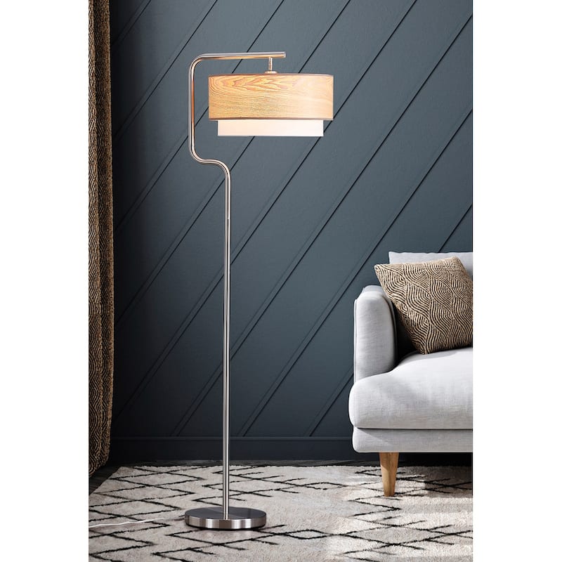 Aviate 63"H Metal Floor Lamp with Wood Shade - Brushed Nickel