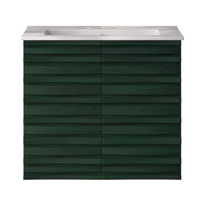 Cascade 24" Wall-Mounted Bathroom Vanity In Green Oak With 3-Hole Centerset Sink Top - 24