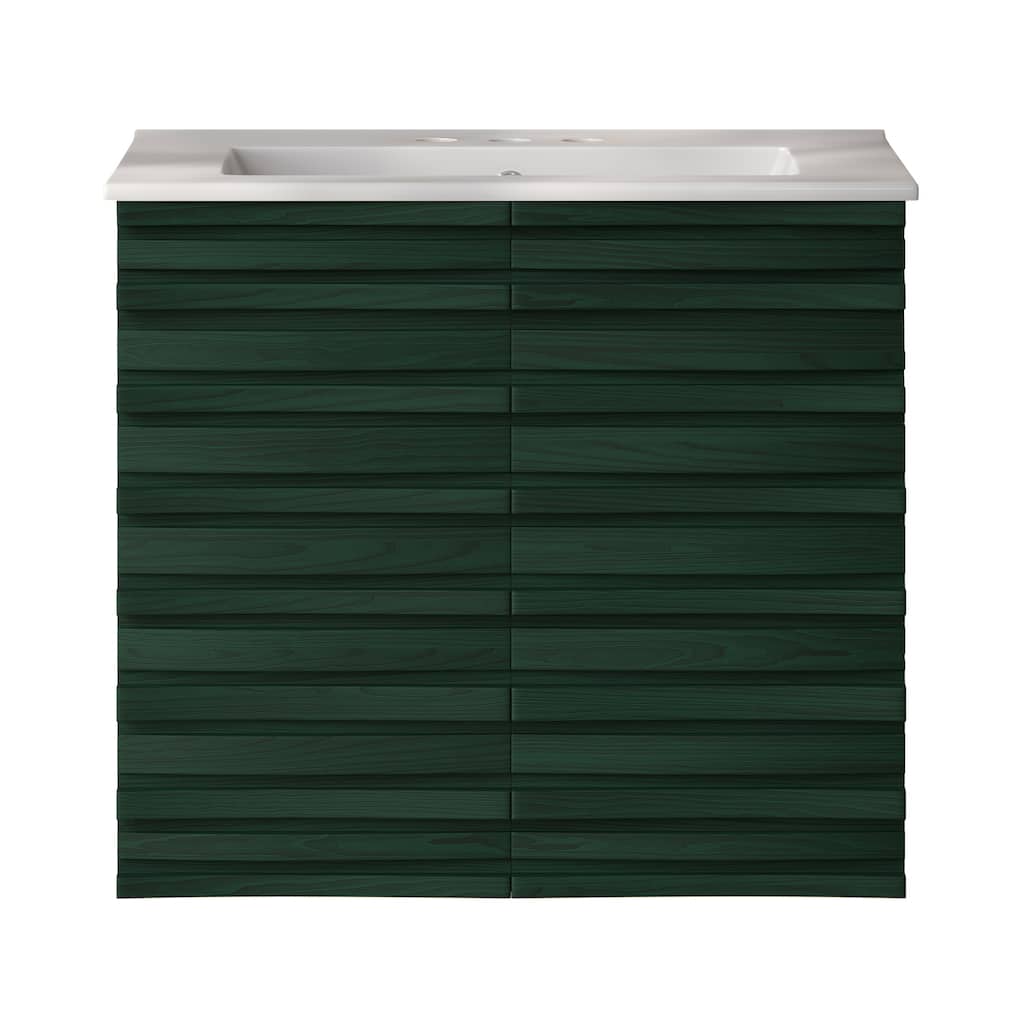 Cascade 24" Wall-Mounted Bathroom Vanity In Green Oak With 3-Hole Centerset Sink Top - 24