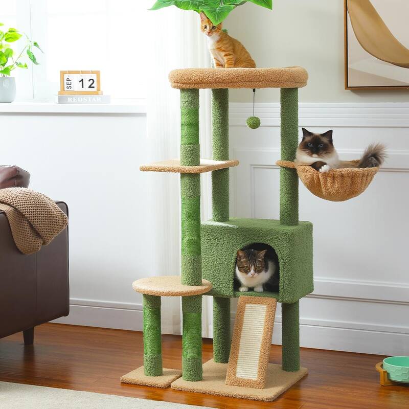 53" Cactus Design Cat Tree with Large Apartment - Green - Green