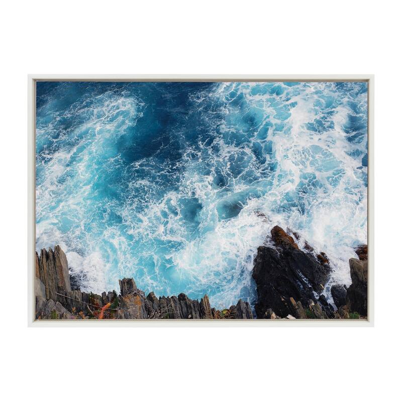 Kate and Laurel Sylvie Sea Foam Framed Canvas by Rachel Bolgov