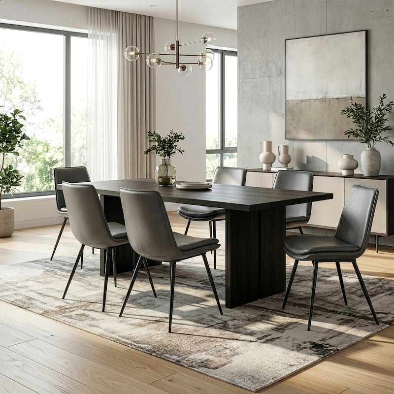 Set of 2 Avalon Grey Faux Leather Dining Chair with Black Metal Legs